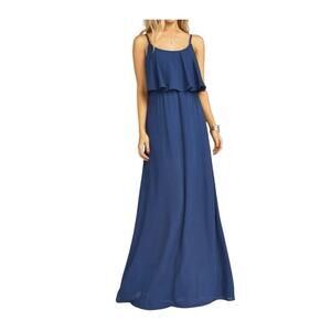 Show Me Your MuMu Caitlin Navy Blue Ruffle Maxi Dress Bridesmaid Size L